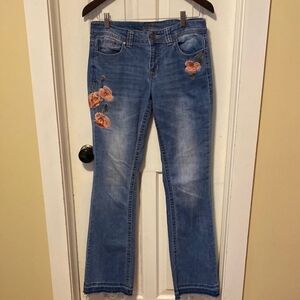 Shyanne Blue Flare Jeans with Pink Floral Embroidery